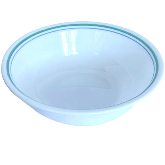 Corelle Vitrelle Bowl 6.25in White With Blue Green Rings Break Chip Resistant - Picture 3 of 7